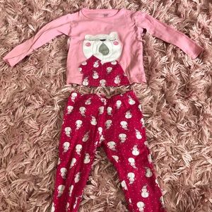 Just One You by Carter’s 18 month long sleeve pink & white pajamas with snowmen.